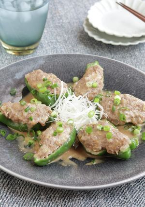 【ごまドレ】ピーマンの肉詰め-レシピのメイン写真