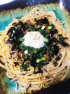 絶品☆温玉なっとうパスタ-レシピのメイン写真