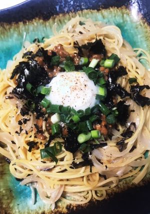 絶品☆温玉なっとうパスタ-レシピのメイン写真