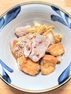 豚こま肉に油揚げと白菜にキノコの味噌炒め-レシピのメイン写真