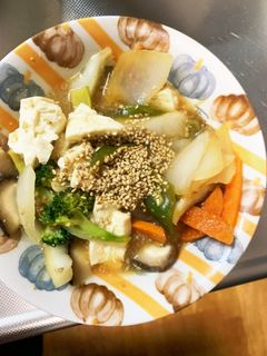 レンジ肉無豆腐玉ねぎあん炒味洋風野菜炒め-レシピのメイン写真