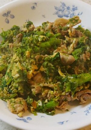 菜の花と豚肉のオイコチュ炒め-レシピのメイン写真