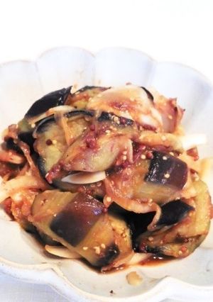 焼きナスと新玉ねぎの味噌マスタード和え-レシピのメイン写真