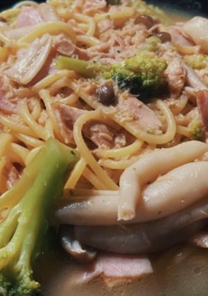 ブロッコリーとキノコとツナのスープパスタ-レシピのメイン写真