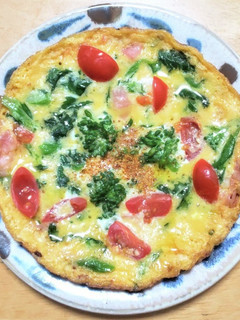 菜の花にミニトマトとベーコンのオムレツ-レシピのメイン写真