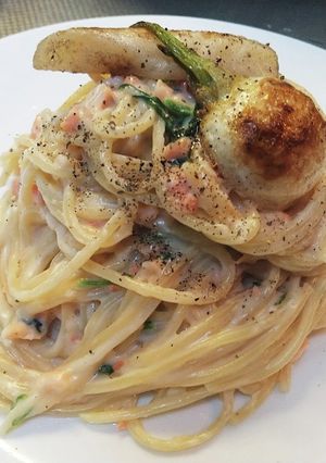 七草とスモークサーモンのクリームパスタ-レシピのメイン写真