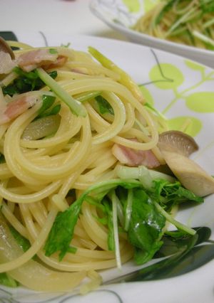 シャキシャキ水菜とキノコの和風パスタ-レシピのメイン写真