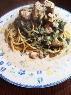 絶品☆鶏肉とたまねぎの海苔クリームパスタ-レシピのメイン写真