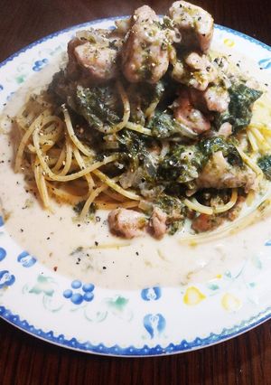 絶品☆鶏肉とたまねぎの海苔クリームパスタ-レシピのメイン写真