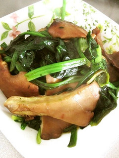 アワビ茸とほうれん草のオリーブオイル炒め-レシピのメイン写真