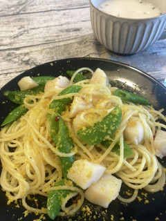 ホタテとスナップエンドウのカラスミパスタ-レシピのメイン写真