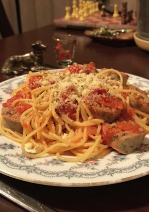 150円暇怠惰トマトパスタ-レシピのメイン写真