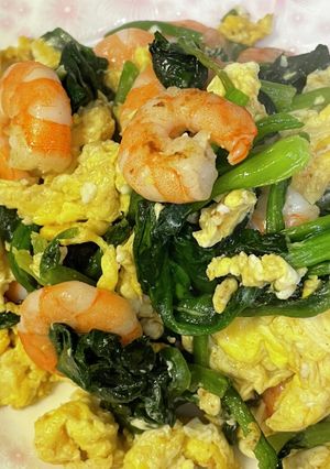 サラダ海老ほうれん草卵#春三色#マヨ炒め-レシピのメイン写真