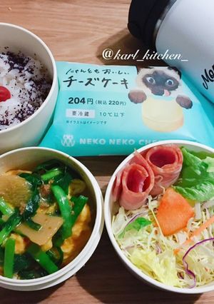 猫の日弁当ニラ玉サラダ日の丸ご飯覚書-レシピのメイン写真