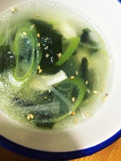 茹で鶏の茹で汁で☆長葱とわかめのスープ♪-レシピのメイン写真