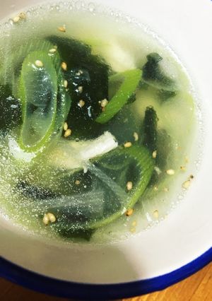 茹で鶏の茹で汁で☆長葱とわかめのスープ♪-レシピのメイン写真