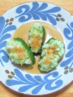 ピーマンのエビしんじょう詰め蒸し餡かけ-レシピのメイン写真