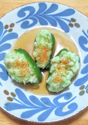 ピーマンのエビしんじょう詰め蒸し餡かけ-レシピのメイン写真