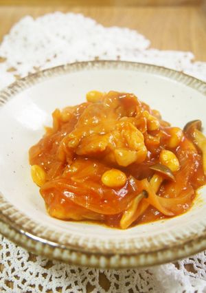 トマトジュースで濃厚！もも肉と大豆の煮物-レシピのメイン写真