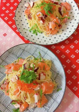 いくらとサーモンの親子和風パスタ-レシピのメイン写真