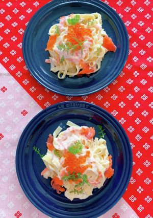 スモークサーモンといくらのクリームパスタ-レシピのメイン写真