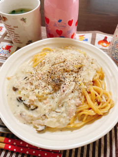 *きのことツナの豆乳スープパスタ*-レシピのメイン写真