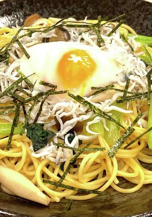 冷めてもおいしい！温玉しらすパスタ-レシピのメイン写真