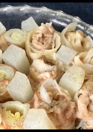 大根とか長ネギの豚巻きレンジ蒸し-レシピのメイン写真