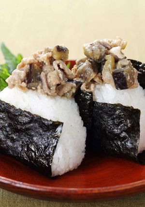 やみつき茄子の肉味噌にぎり-レシピのメイン写真