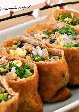 わさび菜と炒り卵のいなり寿司-レシピのメイン写真