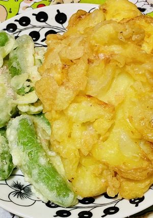 新玉葱のかき揚げとスナップえんどう天ぷら-レシピのメイン写真