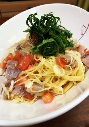 白ワインに合う！アジとトマトの冷製パスタ-レシピのメイン写真