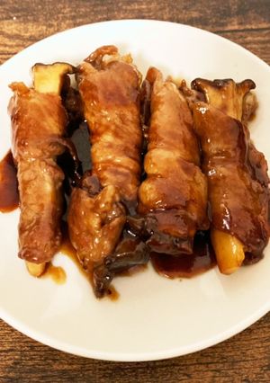 めんつゆで簡単、肉巻きエリンギの照り焼き-レシピのメイン写真