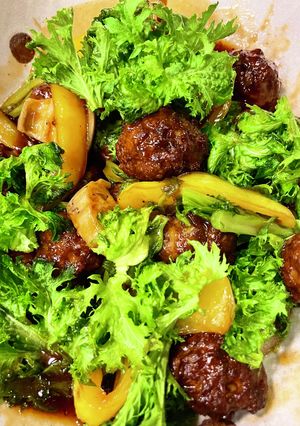 甘酢肉団子のわさび菜まぜ温サラダ風-レシピのメイン写真