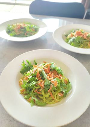 春菊と桜エビのジェノベーセパスタ-レシピのメイン写真