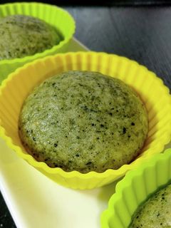 おやつに。卵ありHM粒あんよもぎ蒸しパン-レシピのメイン写真