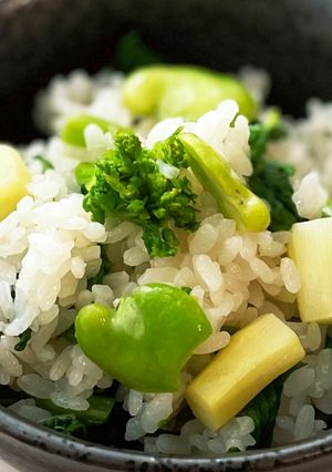 菜の花と空豆のホワイトアスパラごはん-レシピのメイン写真