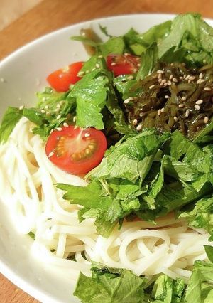 めかぶ/セロリ/トマト/うどん-レシピのメイン写真