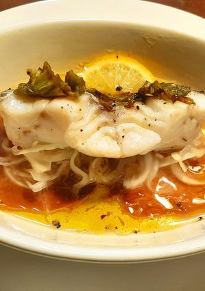 鱈の酒蒸し　蕗の薹オイル＆発酵玉葱-レシピのメイン写真