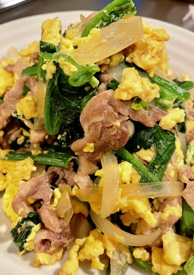 優しい味わい♡豚肉とほうれん草の卵炒め-レシピのメイン写真