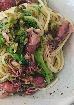 蕗の薹と蛍烏賊の春パスタ(バジルソース)-レシピのメイン写真