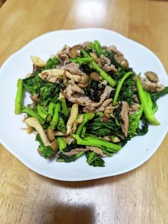 菜の花と豚肉の甘辛炒め-レシピのメイン写真
