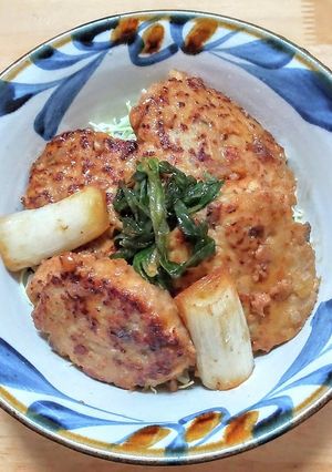 鶏ひき肉のつくね丼◎長ネギ添え-レシピのメイン写真