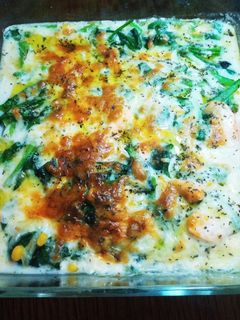サーモンとほうれん草のスープグラタン-レシピのメイン写真