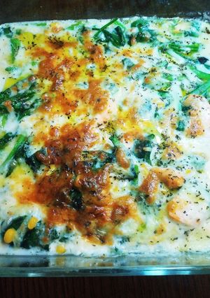 サーモンとほうれん草のスープグラタン-レシピのメイン写真