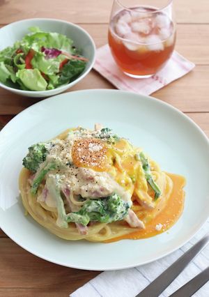 菜の花とベーコンのワンポットカルボナーラ-レシピのメイン写真