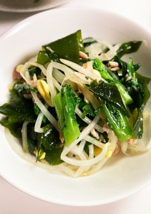 春菊、豆もやし、ツナ、ワカメ和え物♪-レシピのメイン写真