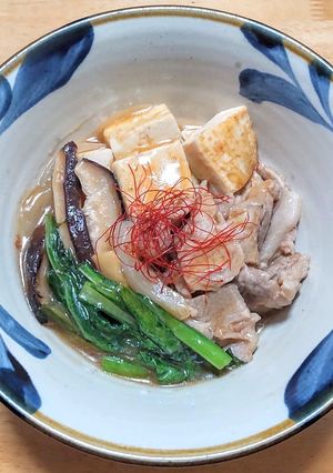 豚ロース肉と豆腐と小松菜のピリ辛甘酢炒め-レシピのメイン写真