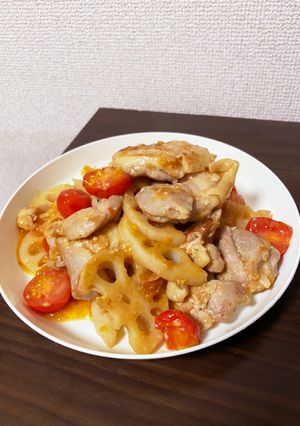 鳥モモとれんこんの梅トマト炒め✨-レシピのメイン写真
