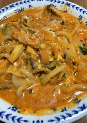 お家で韓国風！プルダックカルボ味うどん-レシピのメイン写真
